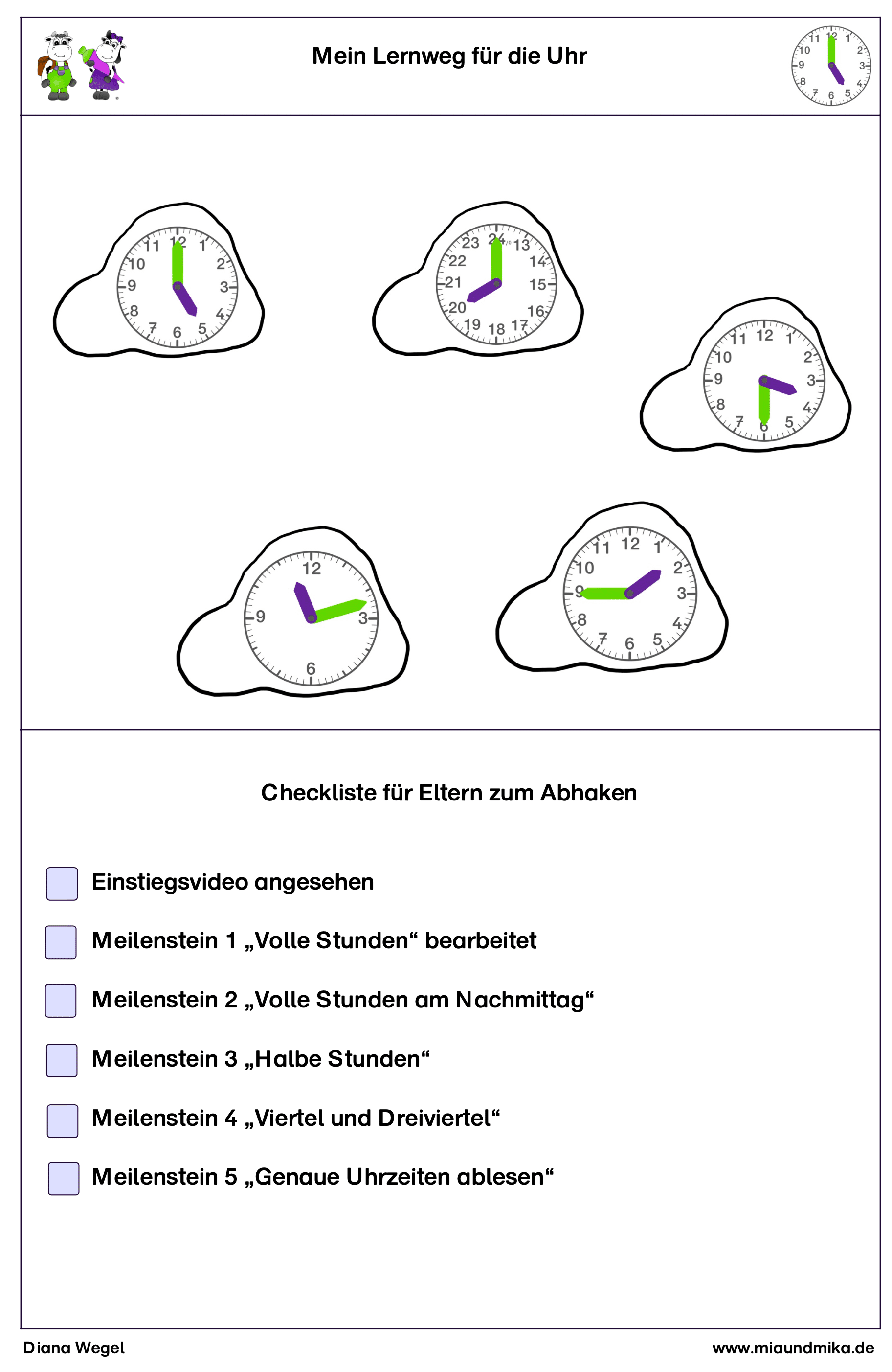 Lernweg Uhr und Checkliste