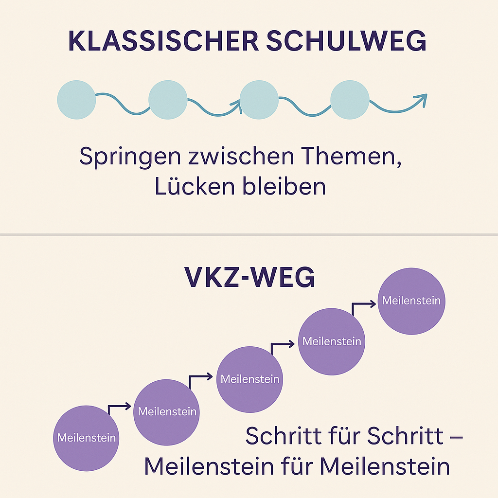Schulweg vs VKZ Bild zeigt den Unterschied zwischen dem Schulweg und dem Virtuellen Klassenzimmer